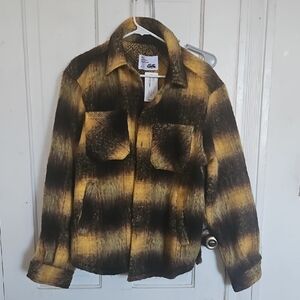 Men's Yellow and Black Plaid Shirt Jacket